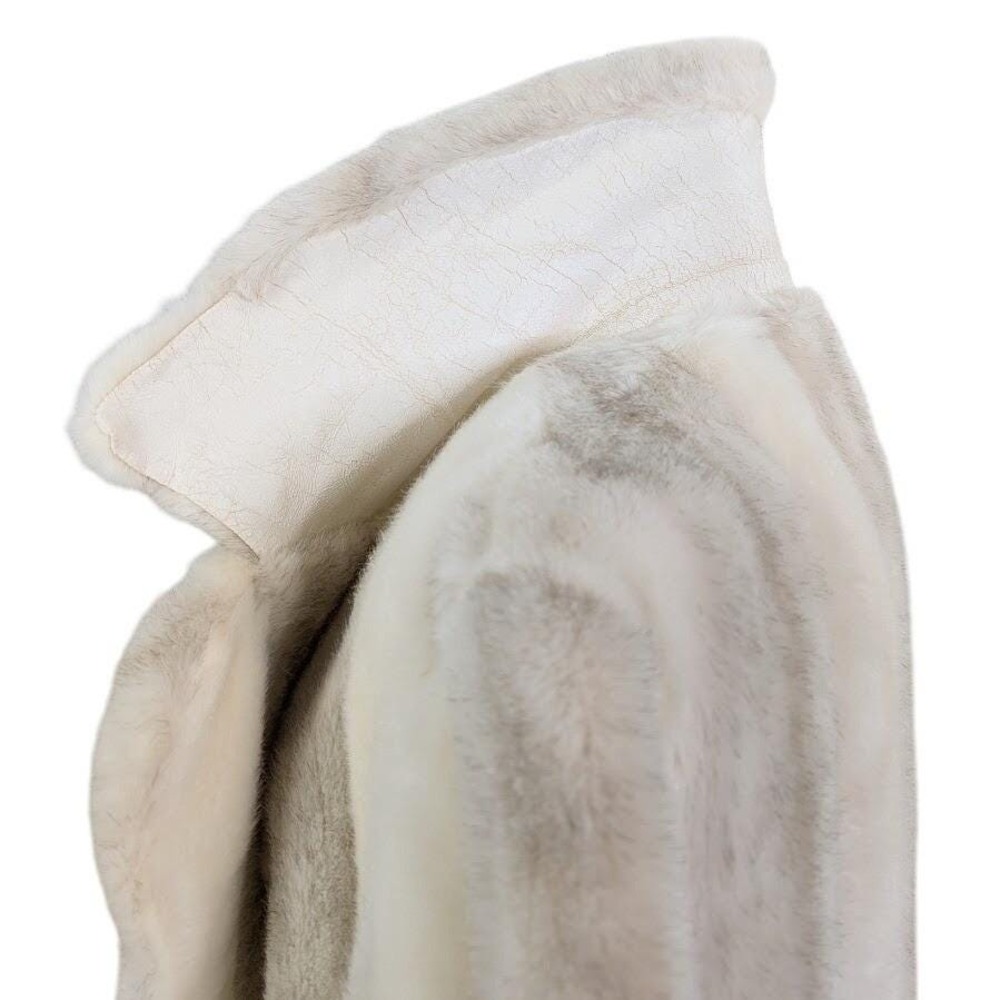 Vintage Faux Fur Long Coat Cream Gray Striped Oversized M/L Mob Wife Maximalist - Picture 9 of 13